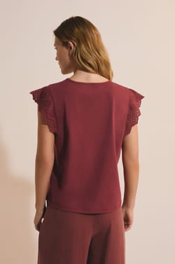 Cotton T-shirt with embroidered details;${refinementColor}
