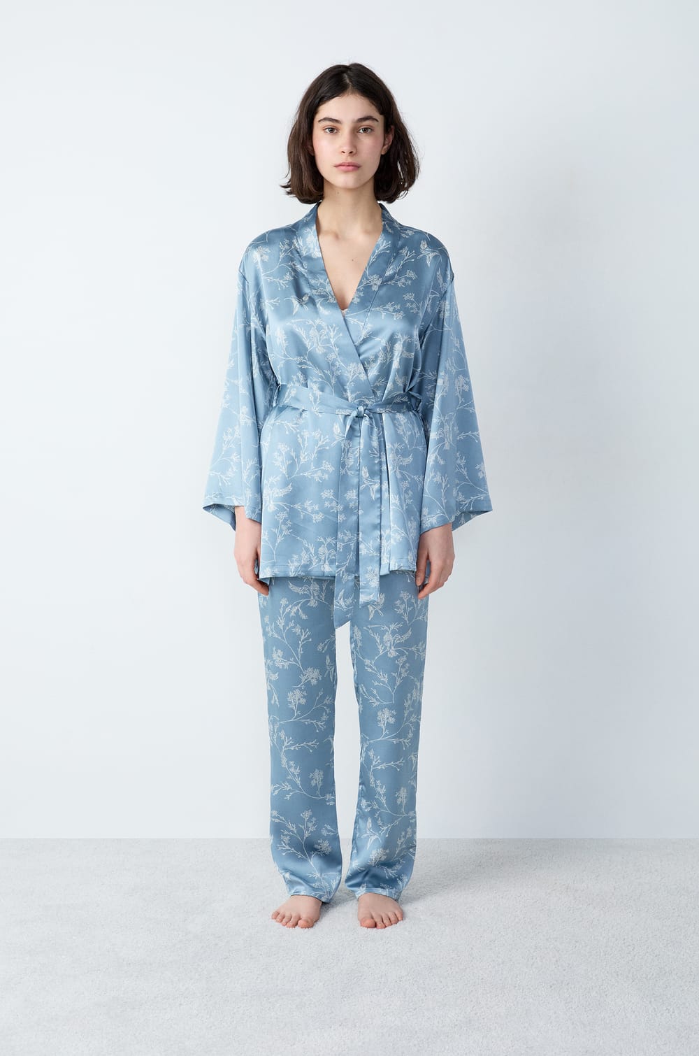 3-Piece Printed Satin Pajamas;${refinementColor}