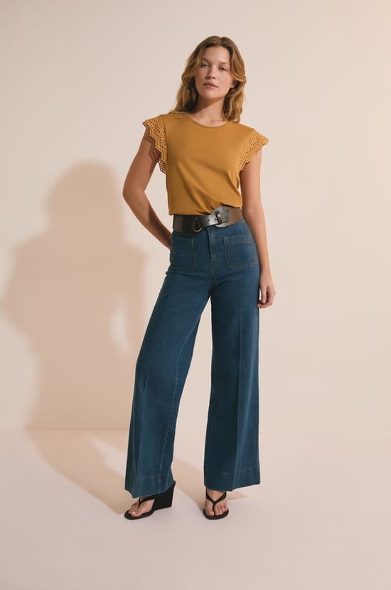 Cotton T-shirt with embroidered details;${refinementColor}