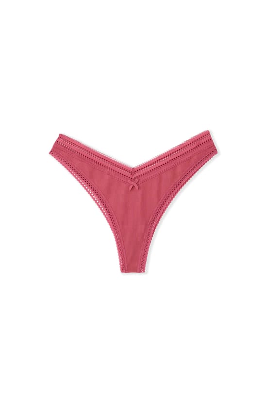 Tanga V-shape en microfibre et dentelle;${refinementColor}