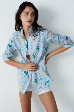 Printed striped cotton nightshirt;${refinementColor}