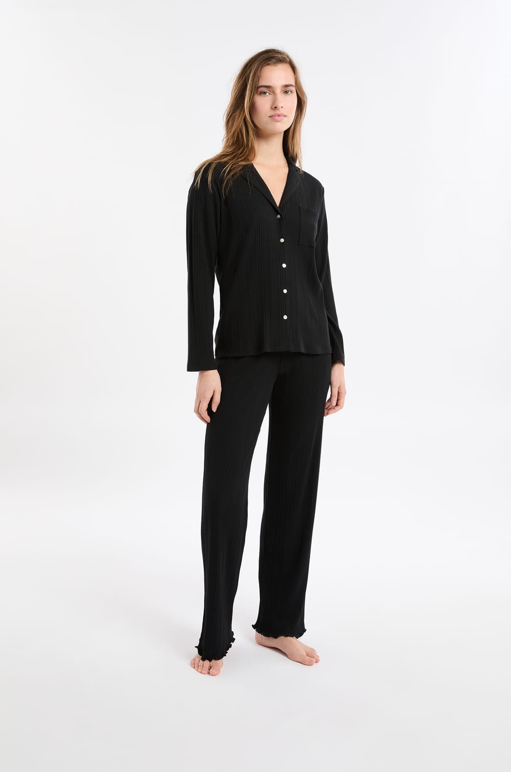 Ribbed Richelieu Pyjama Shirt;${refinementColor}