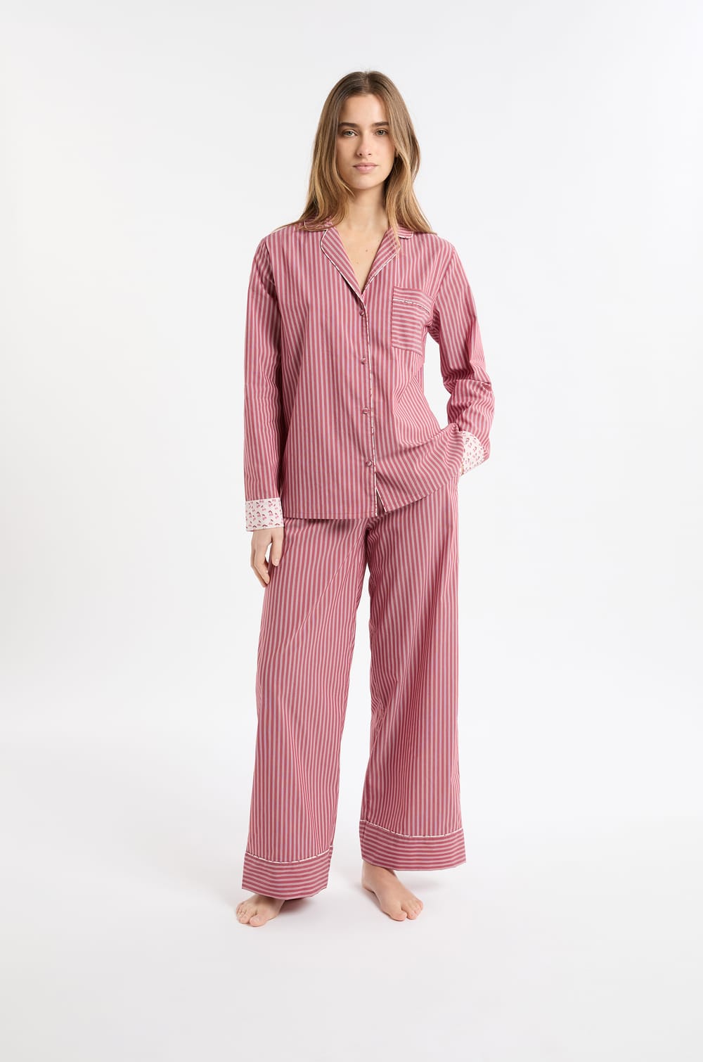 Striped Cotton Pyjama Shirt with "Cocktail" Details;${refinementColor}