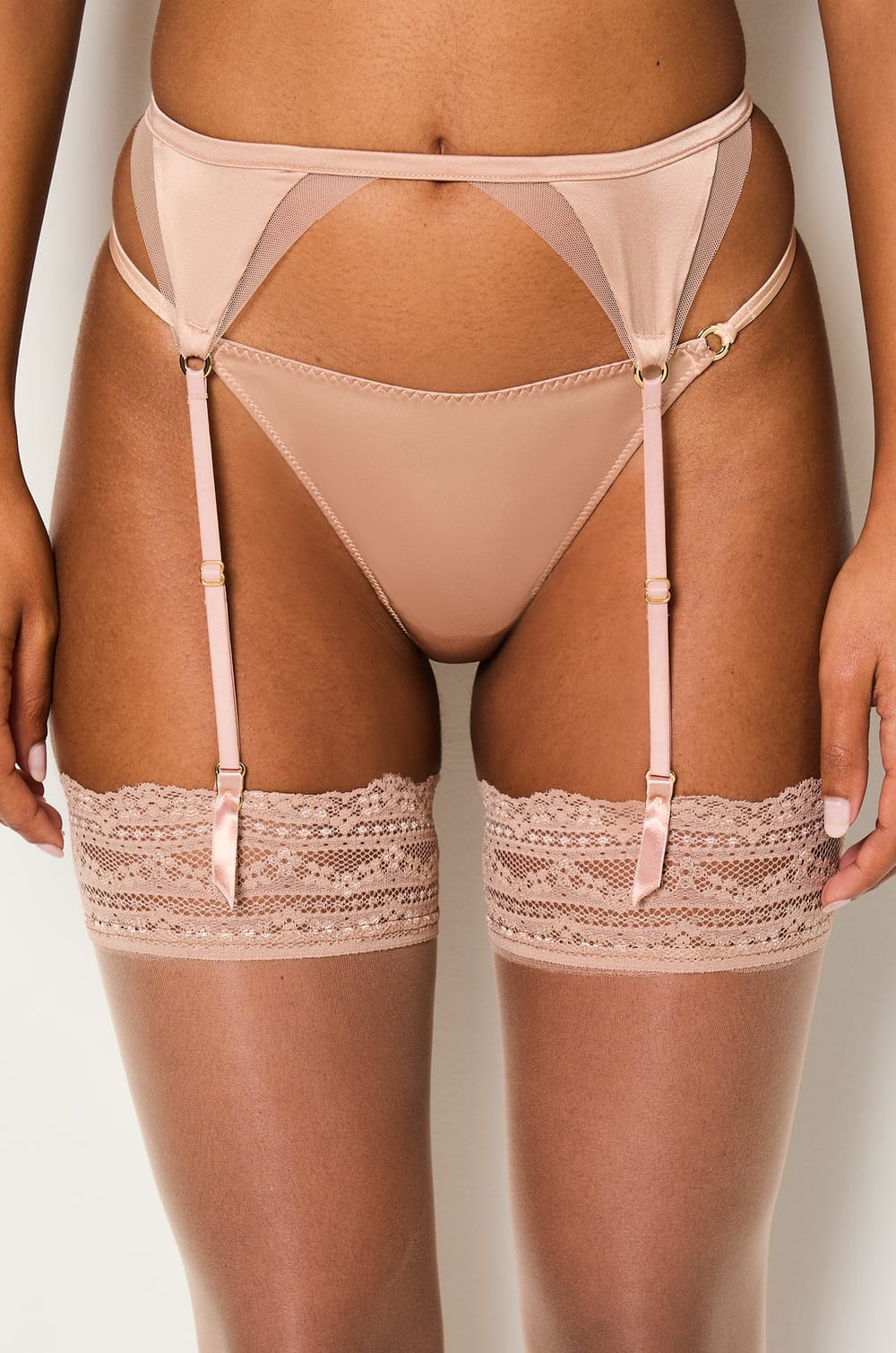 Silk Suspender Belt with Tulle Details;${refinementColor}