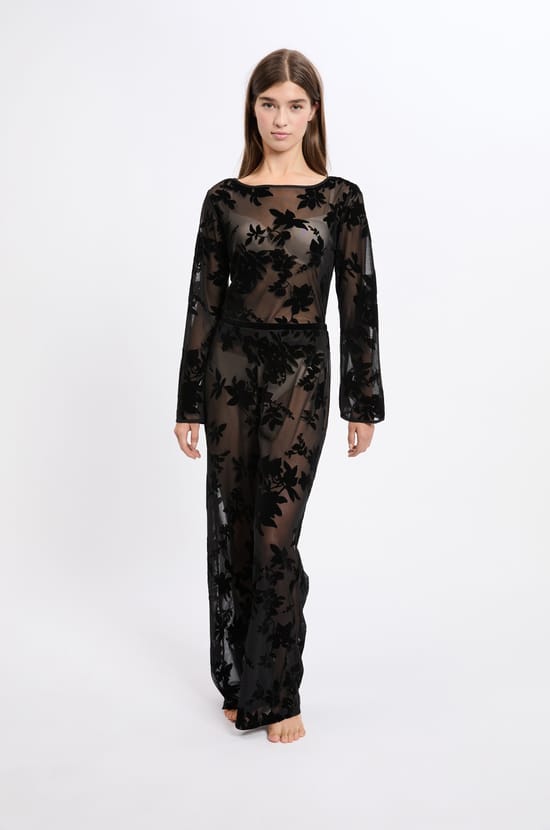 Pantalon de nuit transparent à motif fleurs;${refinementColor}
