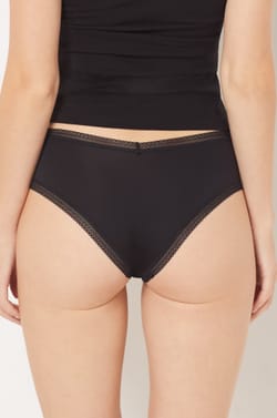 Shorty V-shape en microfibre et dentelle;${refinementColor}