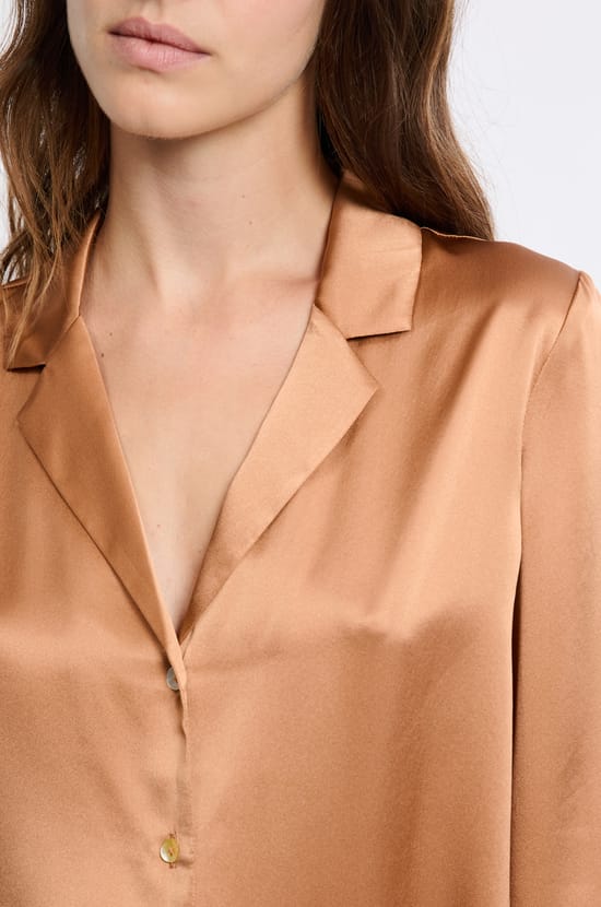 Chemise de pyjama manches longues en soie;${refinementColor}