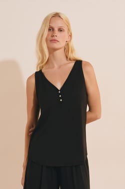 Top de pijama con cuello en V de modal;${refinementColor}