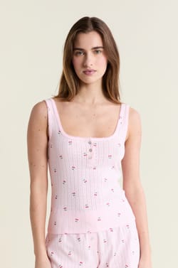 D&eacute;bardeur de pyjama &agrave; motifs en coton en pointelle;${refinementColor}