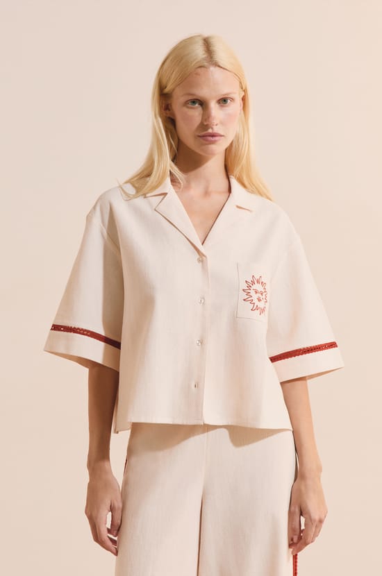 Pyjama T-shirt met korte mouwen en zonprint van katoen;${refinementColor}