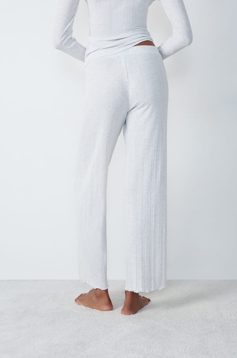 Pantalon de pyjama droit côtelé en coton;${refinementColor}