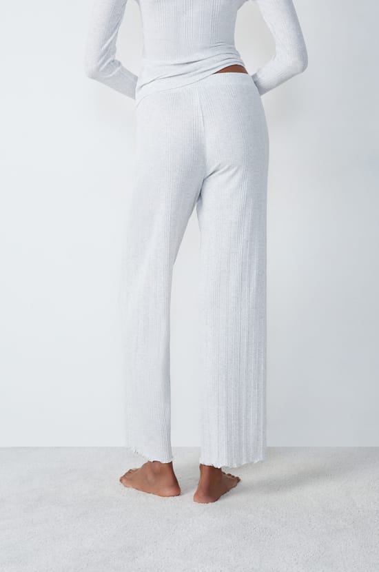Pantalon de pyjama droit côtelé en coton;${refinementColor}