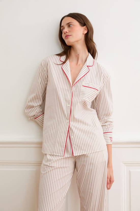 Gestreept hemd met katoen;${refinementColor}