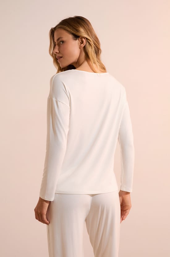 Camiseta de pijama de modal de manga larga de modal;${refinementColor}