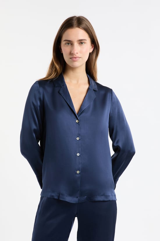 Chemise de pyjama manches longues en soie;${refinementColor}