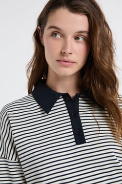 Sudadera de algod&oacute;n con cuello polo a rayas;${refinementColor}