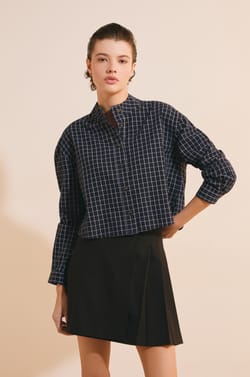 Chemise courte &agrave; carreaux en coton;${refinementColor}