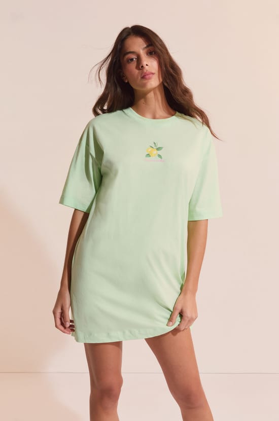 Chemise de nuit en coton &agrave; motif citron;${refinementColor}