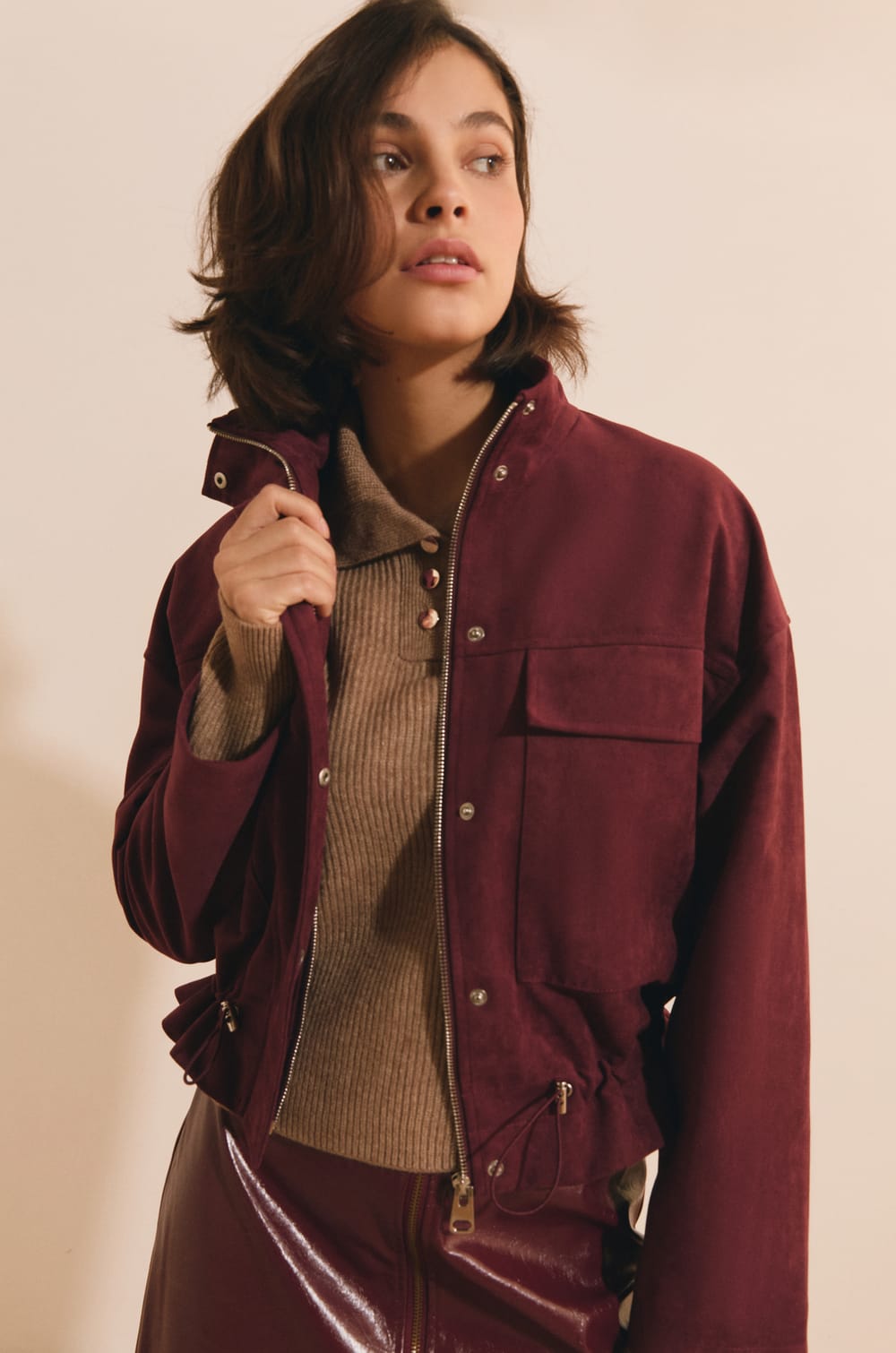 Veste saharienne courte effet su&eacute;dine;${refinementColor}