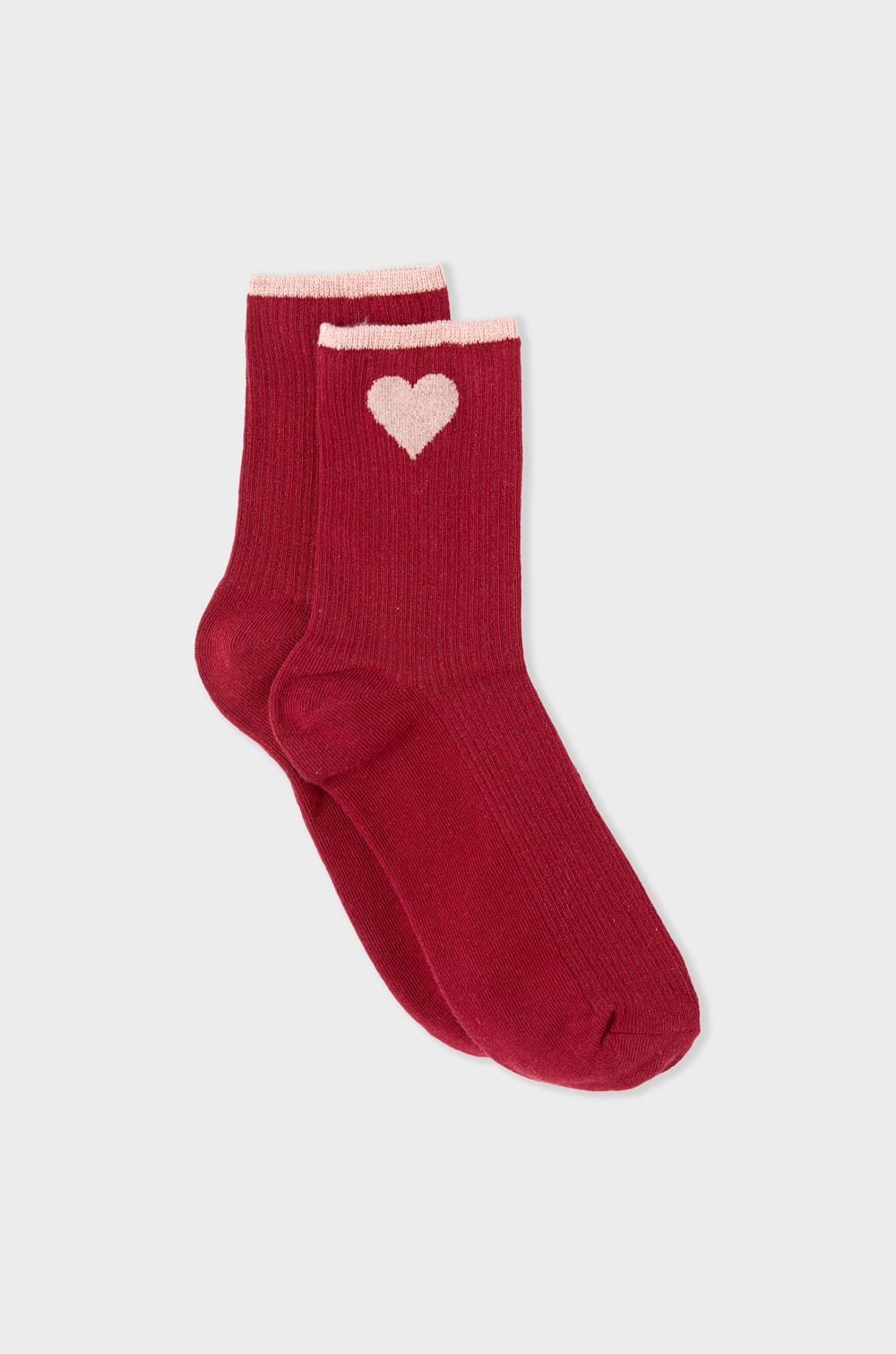 Ribbed Socks with Cotton Heart Pattern;${refinementColor}