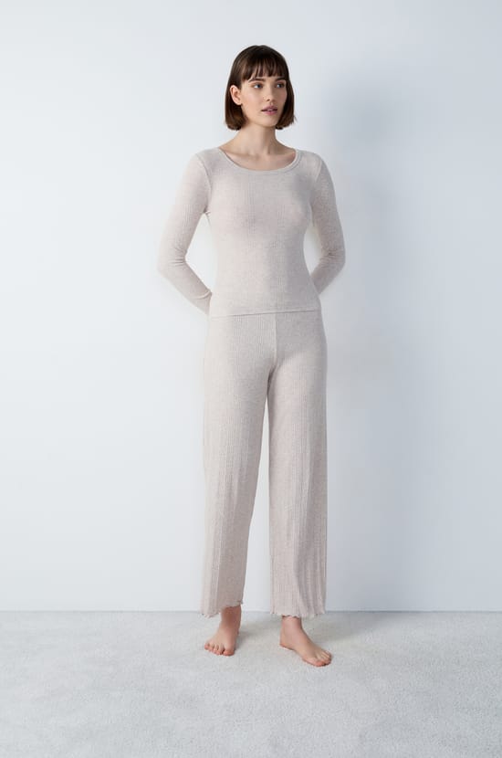 T-shirt manches longues en coton côtelé;${refinementColor}