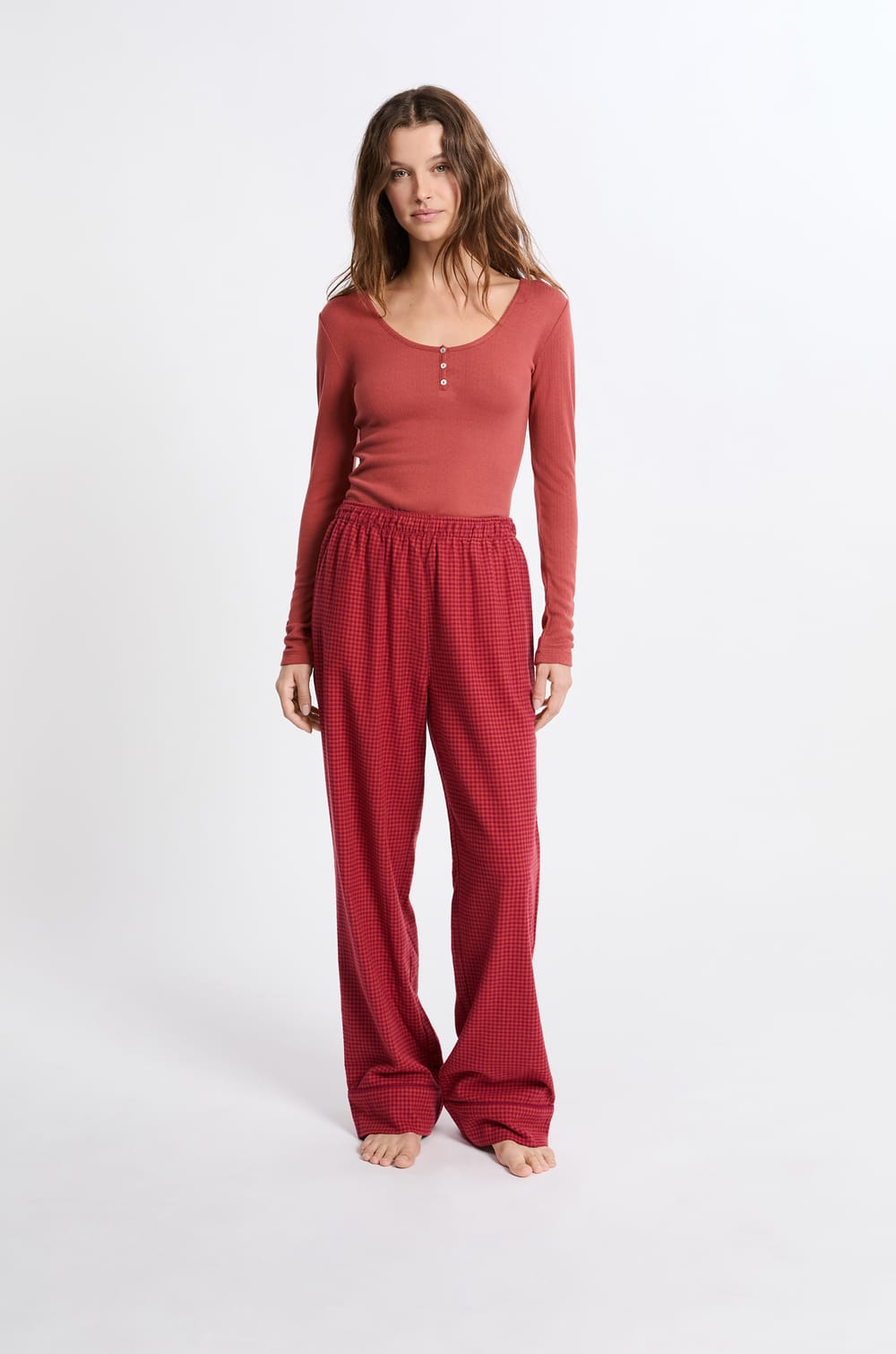 Cotton Plaid Pajama Pants;${refinementColor}