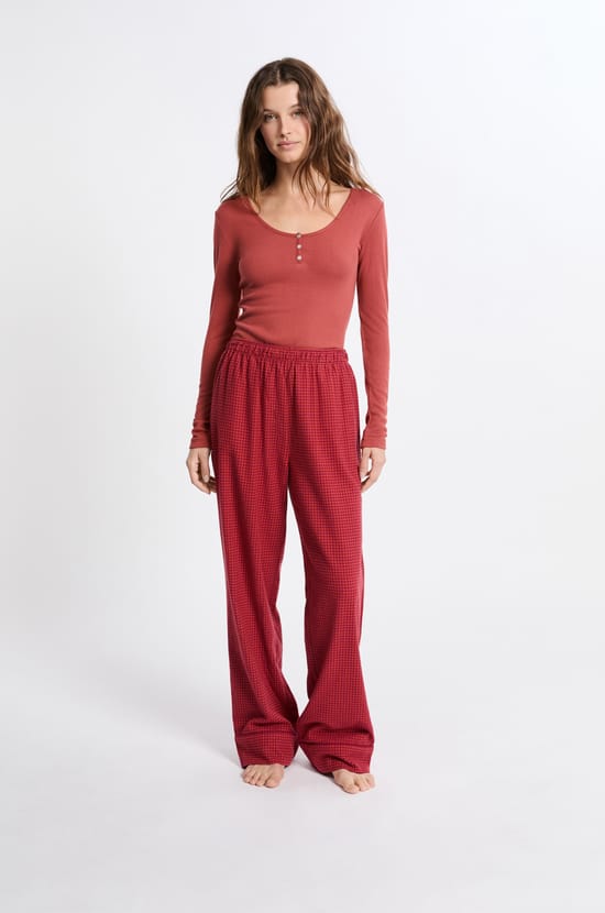Pantalon de pyjama à carreaux en coton;${refinementColor}