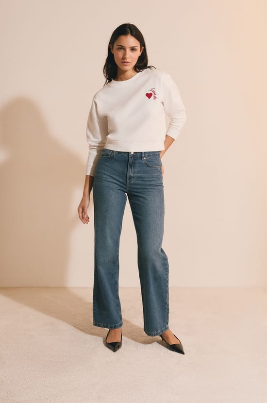 Sweat en coton avec motif coeur;${refinementColor}