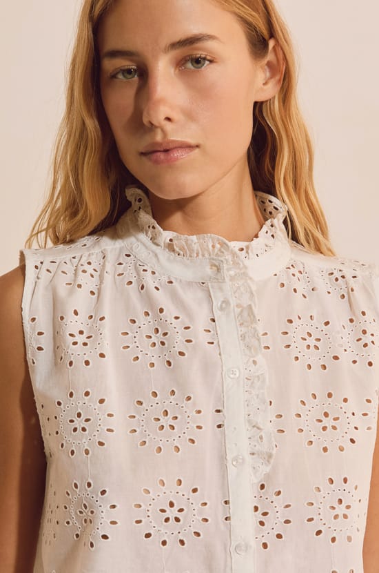 Chemise sans manches avec broderie en coton;${refinementColor}