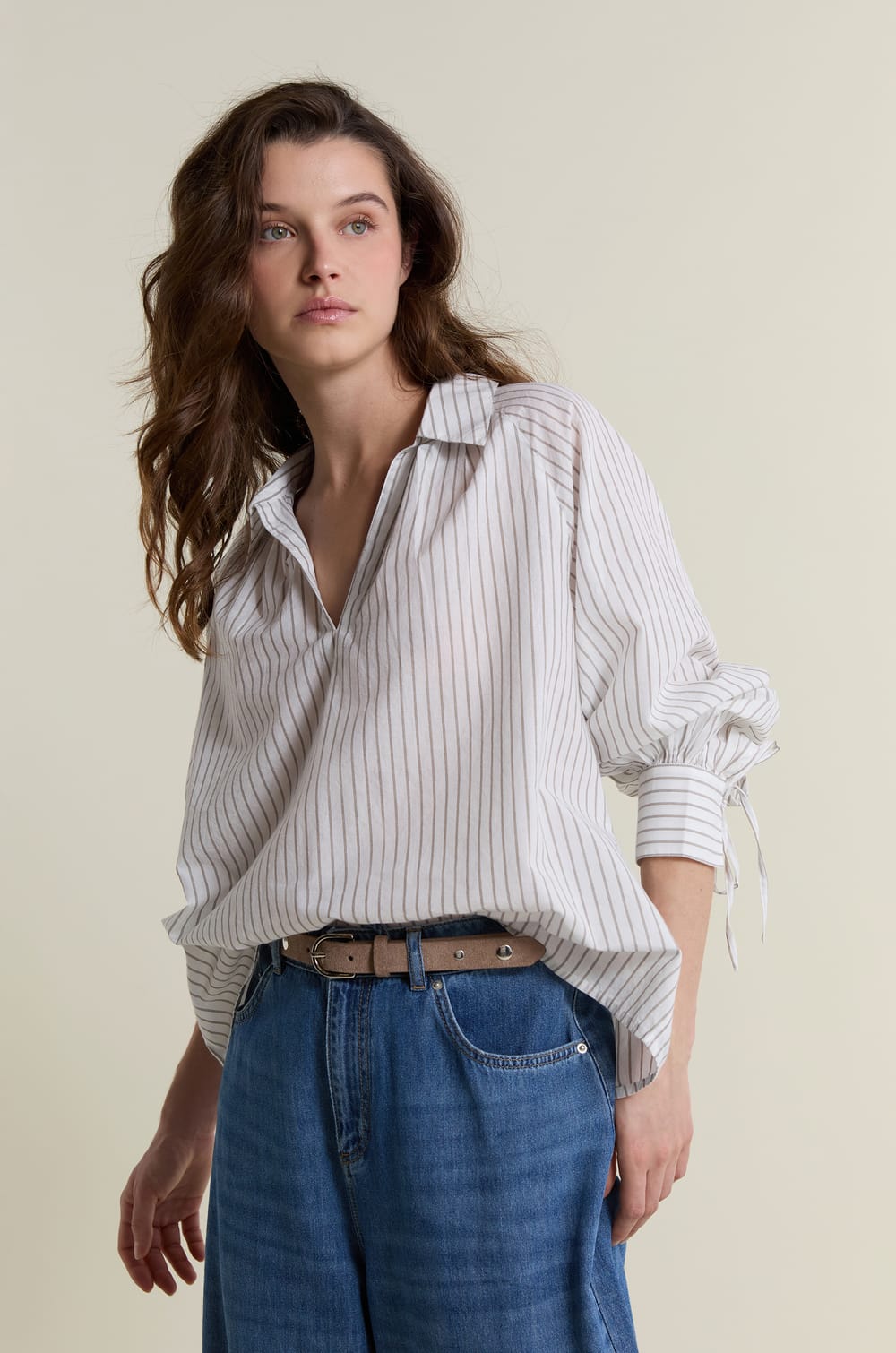 Blouse &agrave; rayures en coton;${refinementColor}