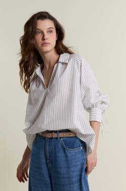 Blouse &agrave; rayures en coton;${refinementColor}