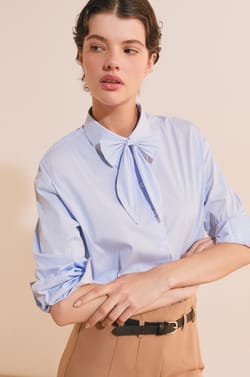 Chemise &agrave; rayures avec coton et noeuds;${refinementColor}