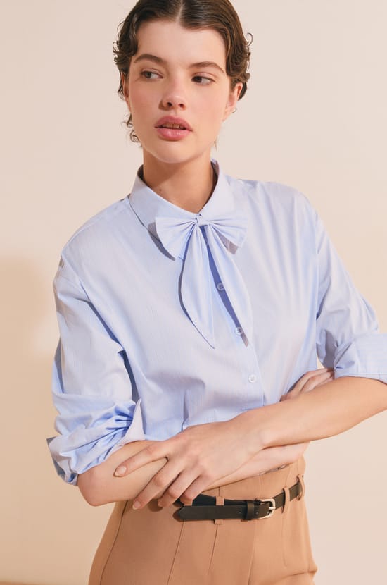 Chemise &agrave; rayures avec coton et noeuds;${refinementColor}