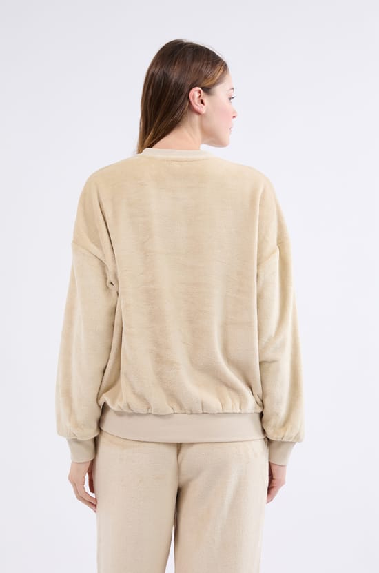 Long-sleeved velvet-effect sweatshirt;${refinementColor}