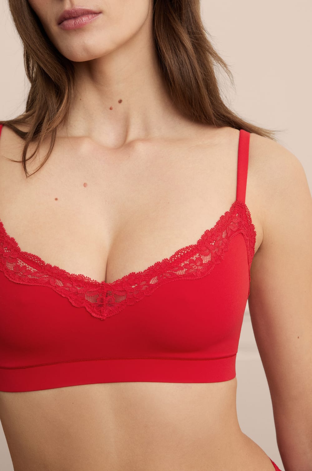 Bralette in Microfiber with Lace Details;${refinementColor}