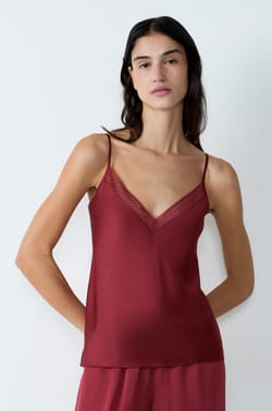 Satin camisole with lace neckline;${refinementColor}