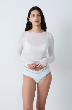 Hipster V-shape en microfibre et dentelle;${refinementColor}