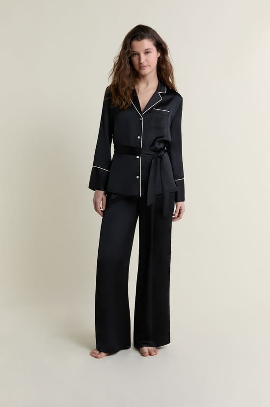 Satin Pyjama Shirt with Tie;${refinementColor}