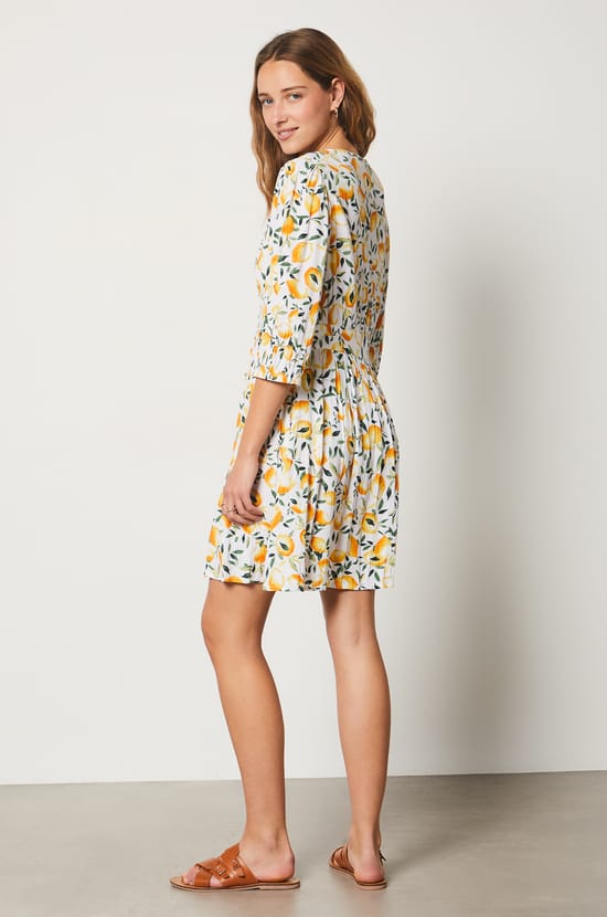 Short Dress with 3/4 Sleeves and Lemon Print;${refinementColor}