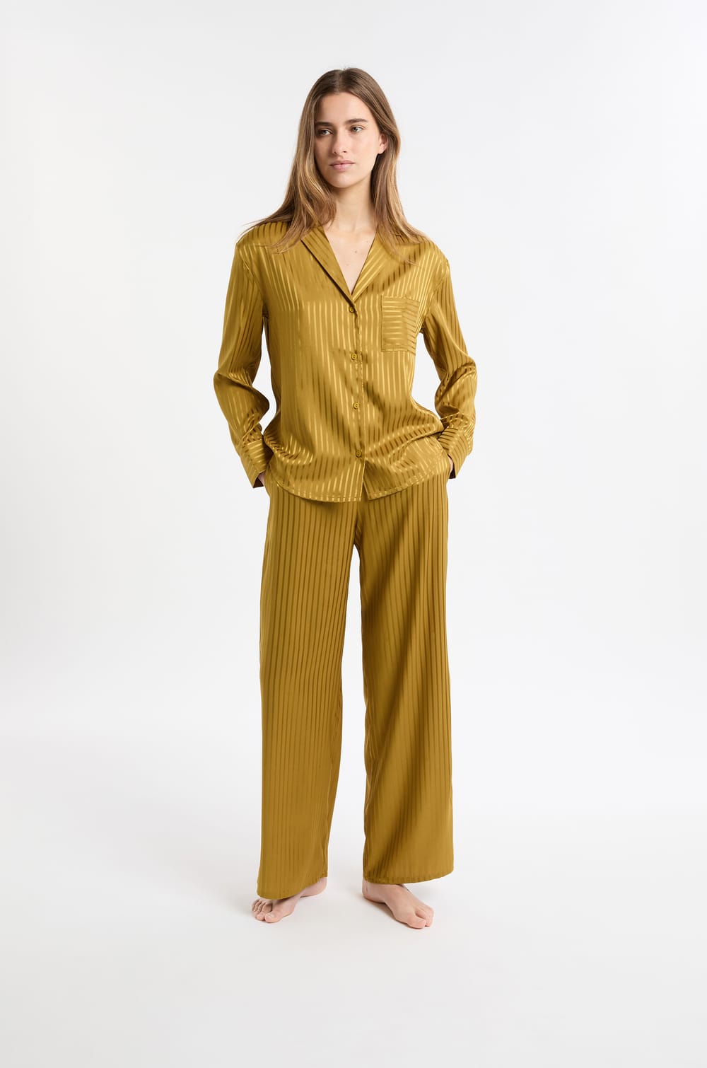 Satin Striped Pyjama Shirt;${refinementColor}