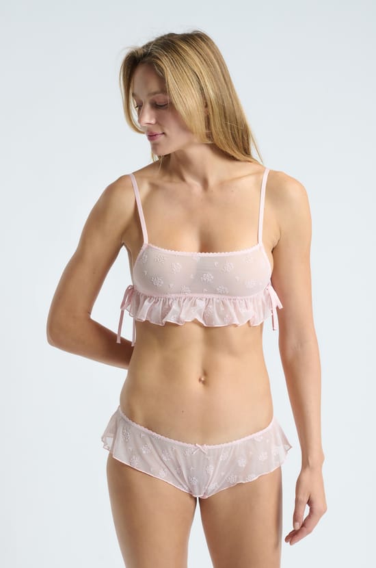 Wireless bralette in flocked tulle;${refinementColor}