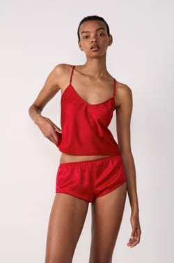 Satin Pyjama Shorts with Hearts;${refinementColor}