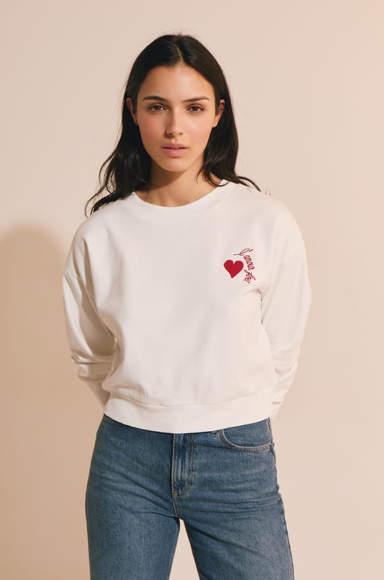 Sweat en coton avec motif coeur;${refinementColor}