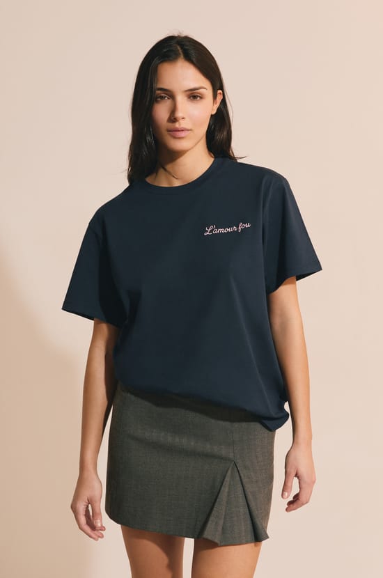 T-shirt manches courtes en coton brod&eacute;;${refinementColor}