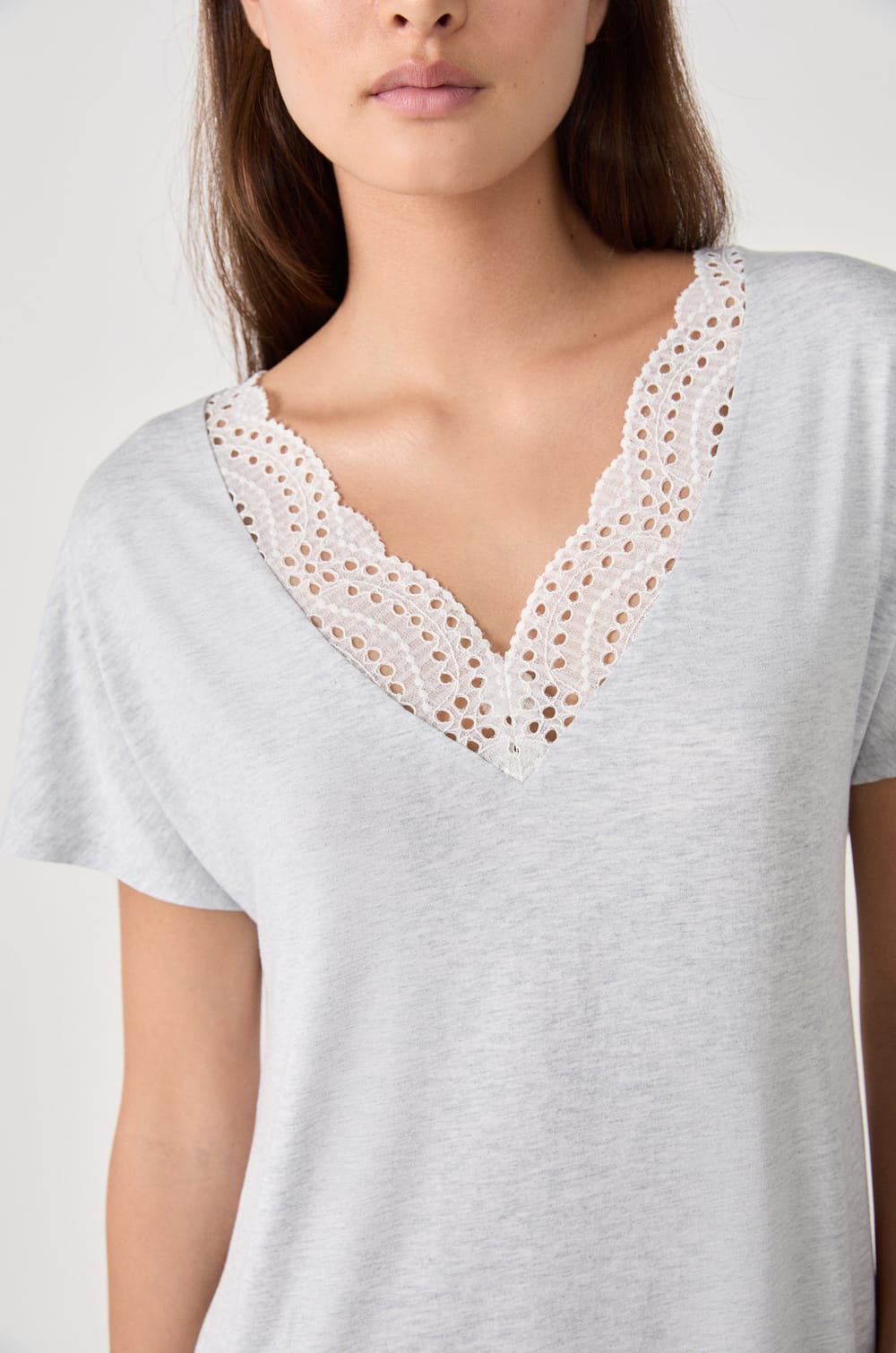 Modal Nightshirt With Lace Neckline;${refinementColor}
