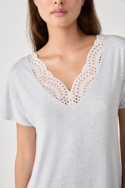 Modal Nightshirt With Lace Neckline;${refinementColor}