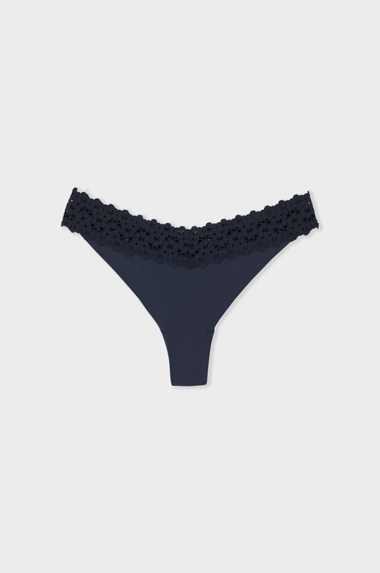 Tanga V-shape en microfibre et dentelle;${refinementColor}