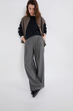 Wide-Leg Checked Trousers;${refinementColor}