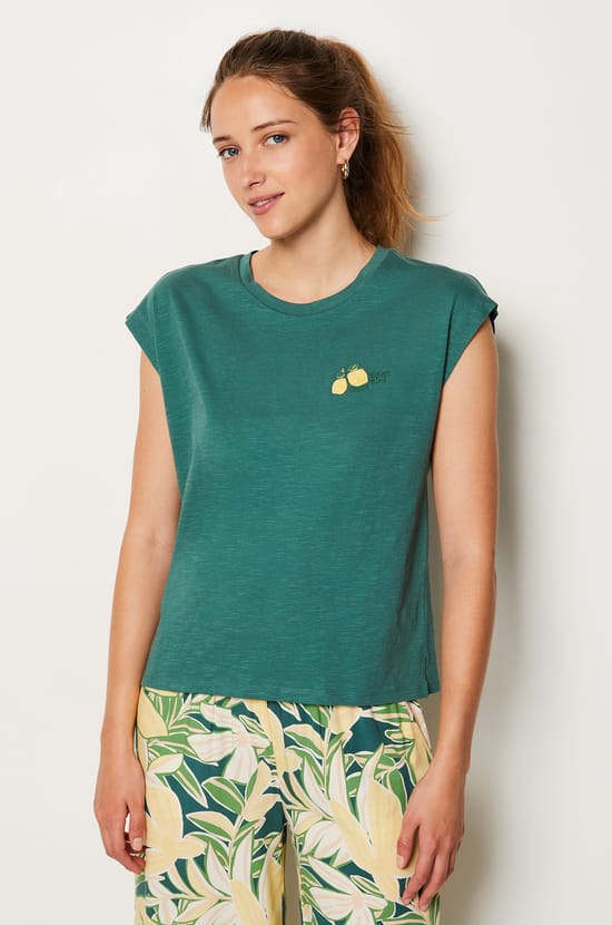 Cotton T-shirt with Lemon Detail;${refinementColor}