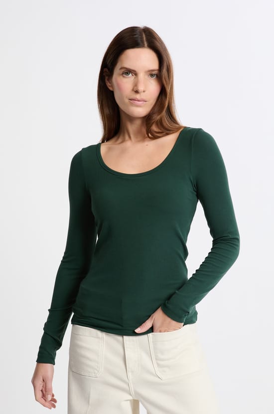 T-shirt manches longues col danseuse avec brassière intégrée;${refinementColor}